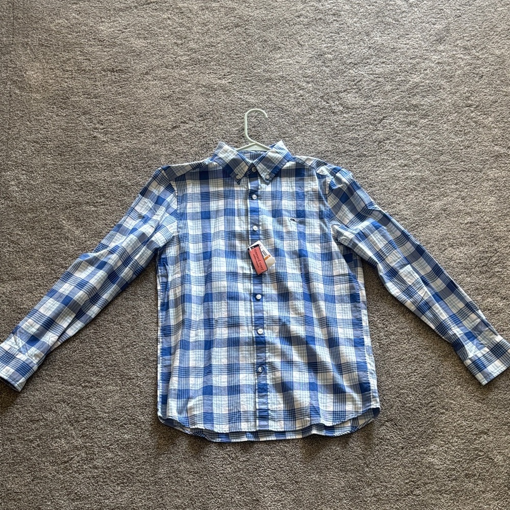 Vineyard Vines Blue and White Plaid Men's Shirt